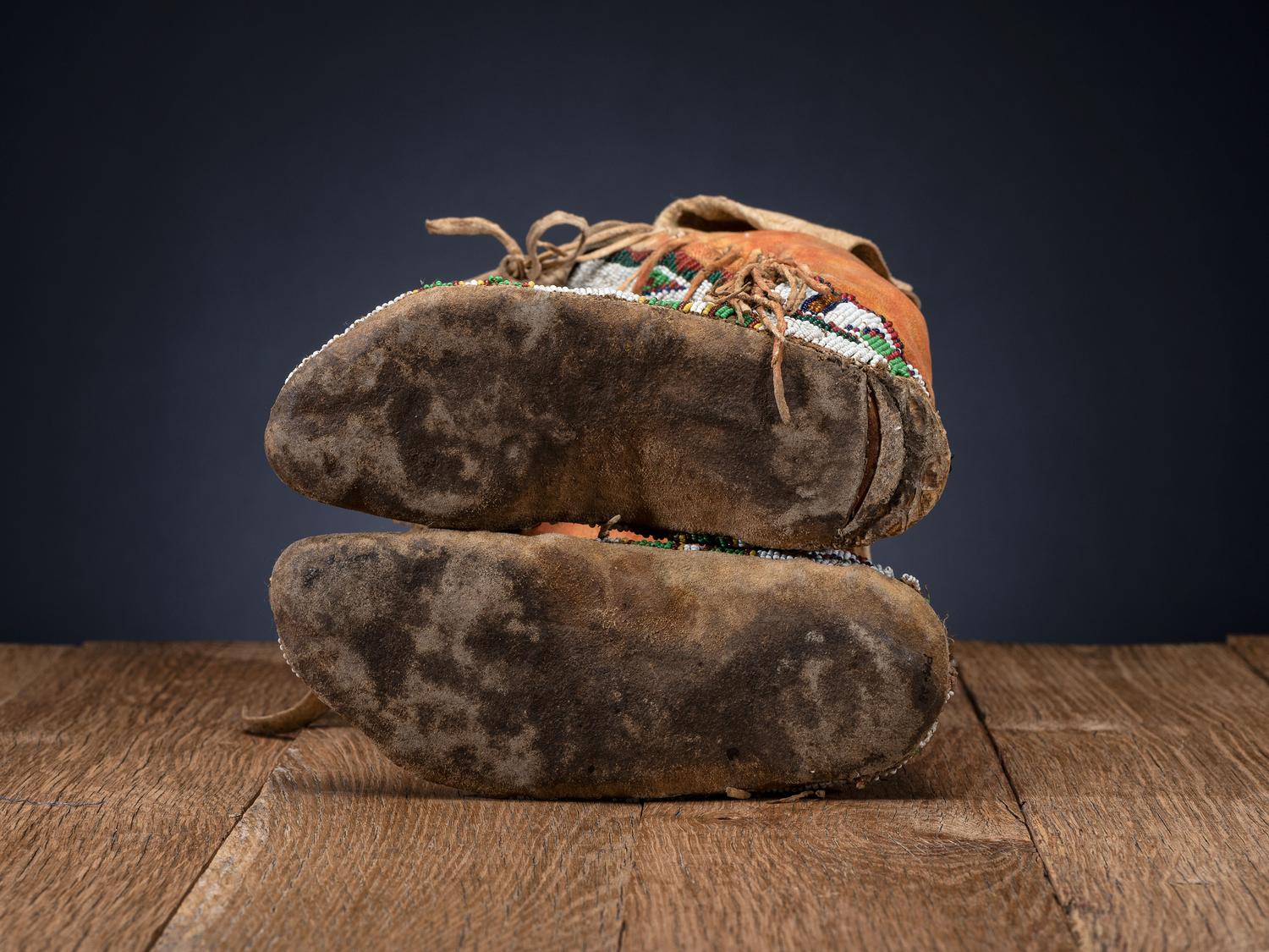 Northern Plains Beaded Hide Moccasins with Leggings