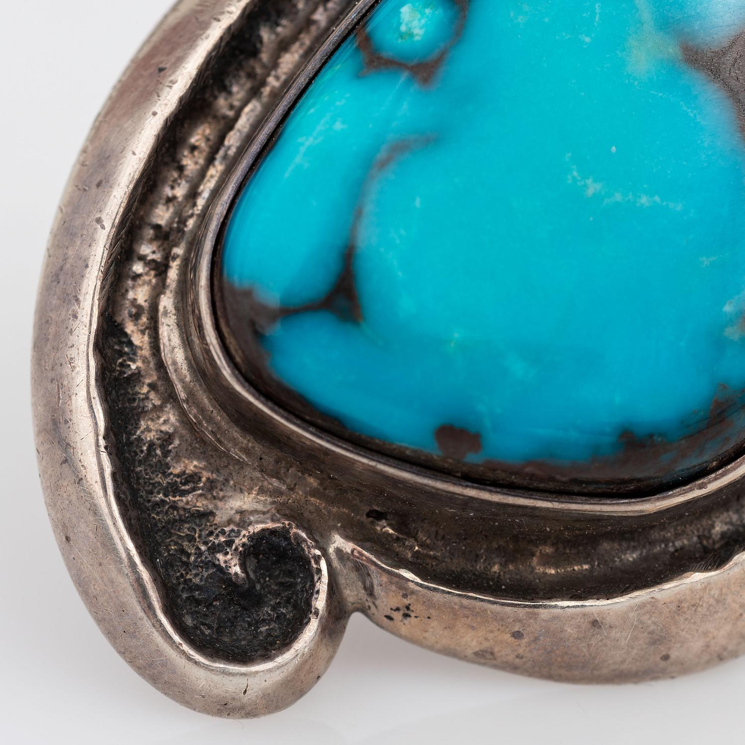 Tufa Cast Silver Ring, Set with a Bisbee Turquoise Cabochon