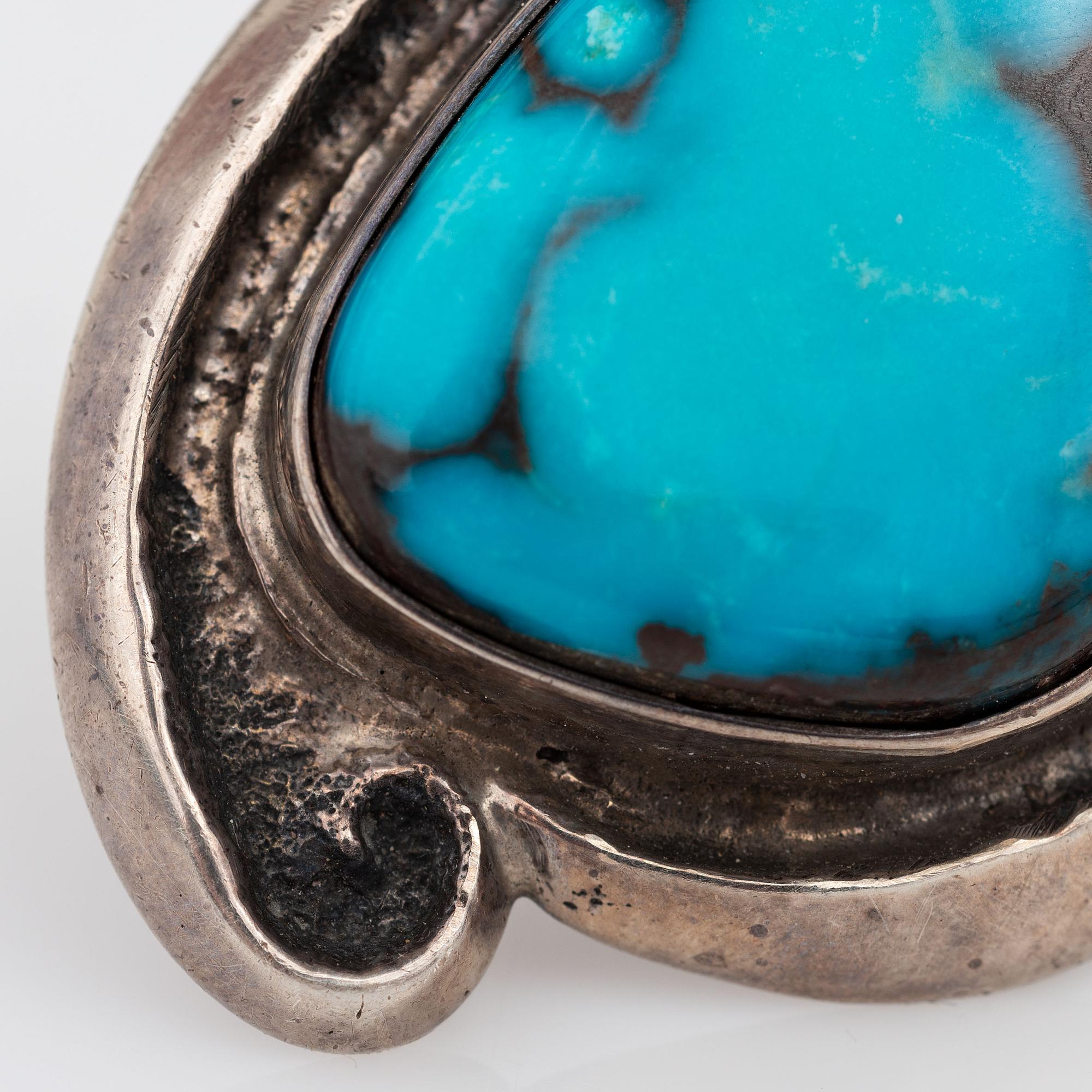 Tufa Cast Silver Ring, Set with a Bisbee Turquoise Cabochon