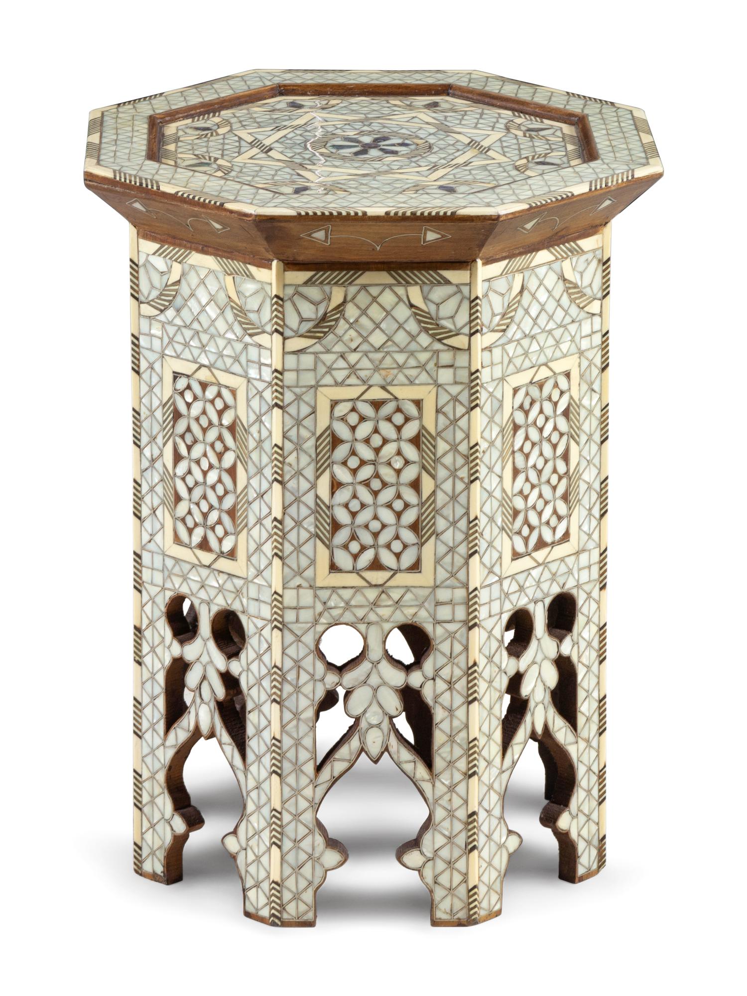 A Syrian or Egyptian Mother-of-Pearl Inlaid Octagonal Side Table