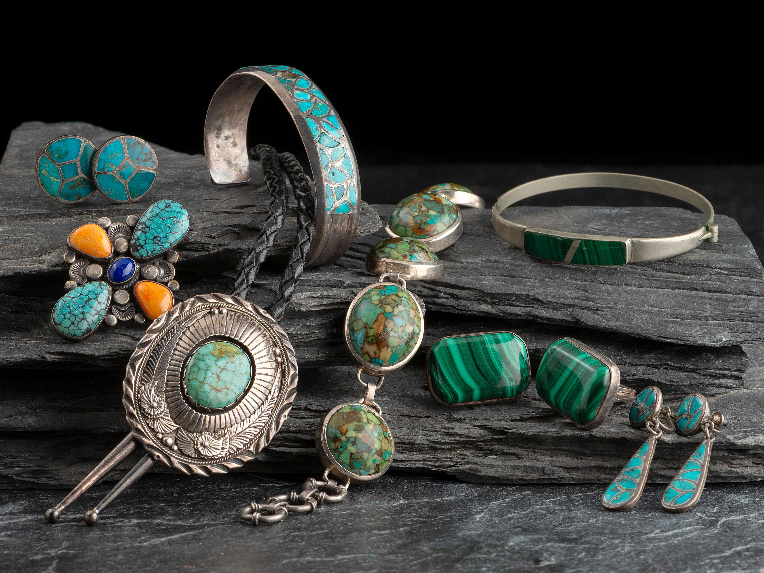 Zuni Channel Inlay Bracelet and Earrings, PLUS