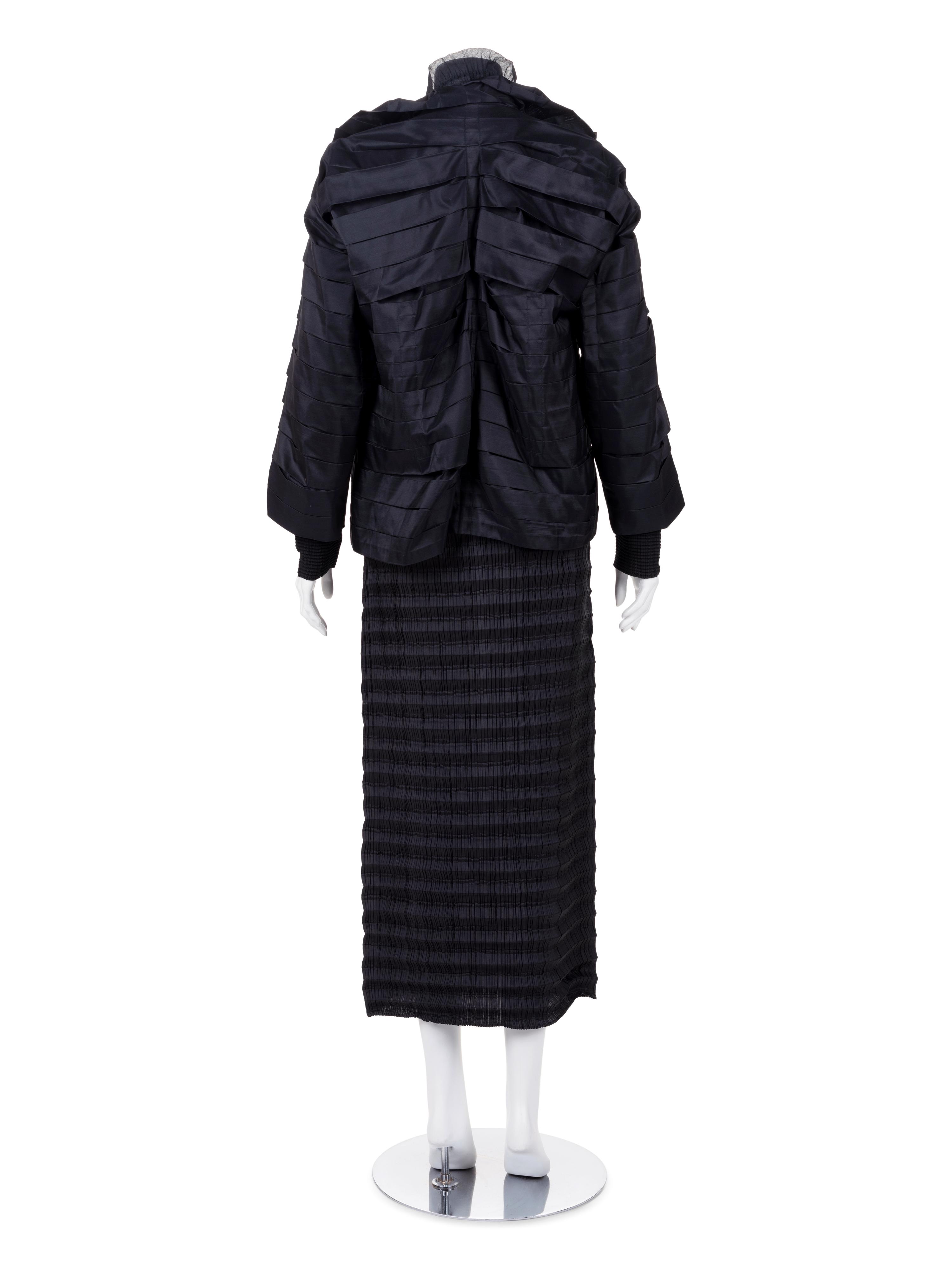 Three Issey Miyake Pleated Items: One Jacket, One Top, and One Skirt