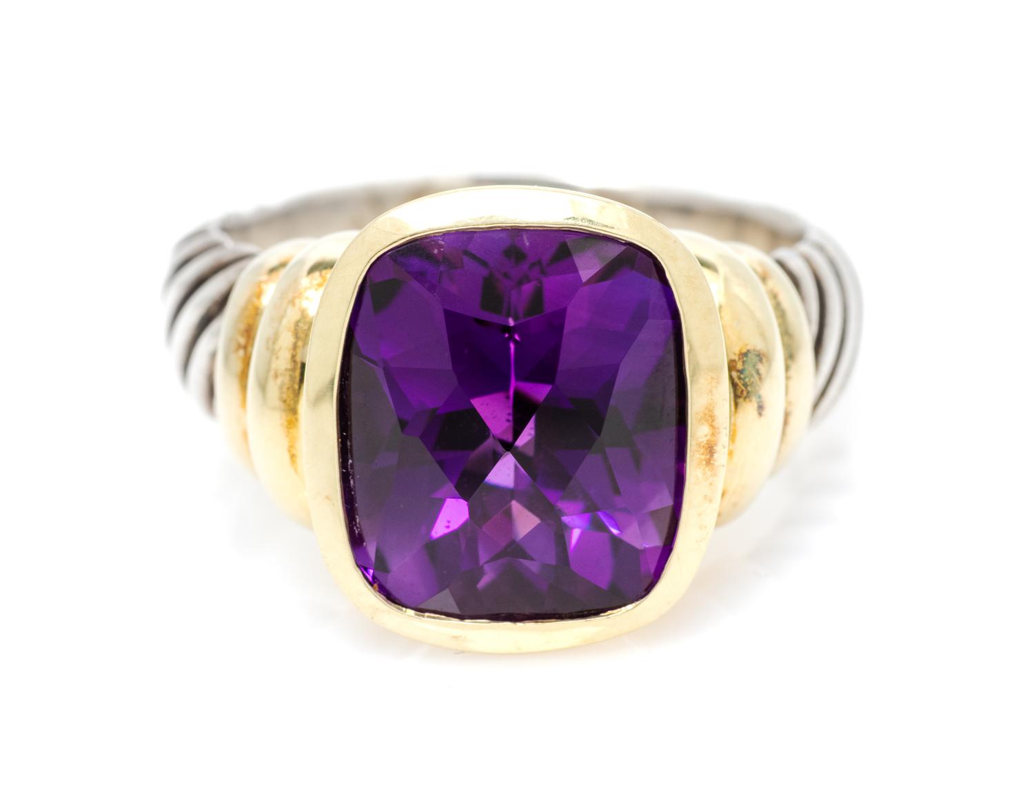 A Sterling Silver, 14 Karat Yellow Gold and Amethyst 'Noblesse' Ring, David Yurman, 9.50 dwts.