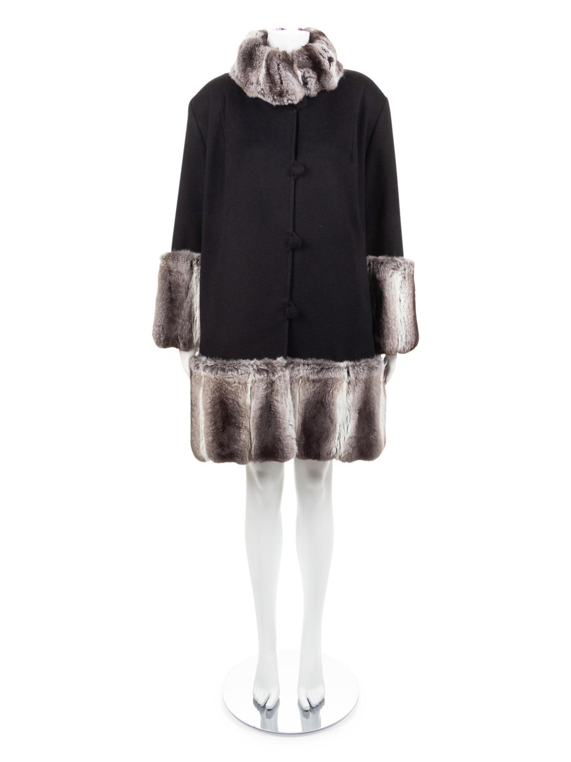 Black Cashmere and Chinchilla Trim Coat, 1990-2000s
