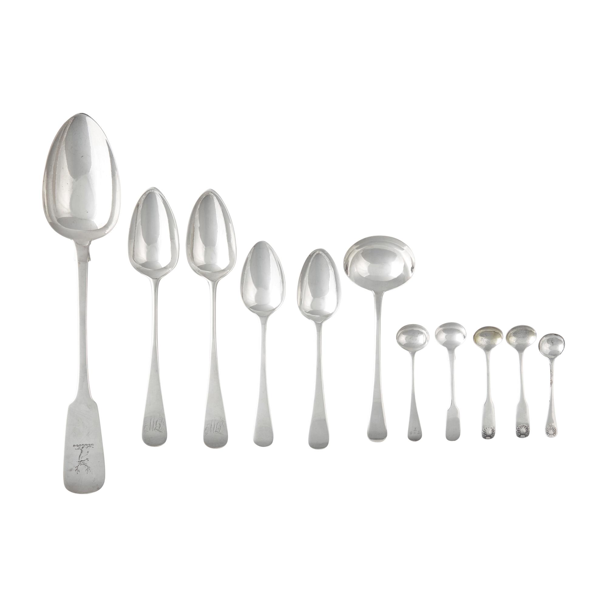 An Assorted Group of Nine English Silver Flatware Articles