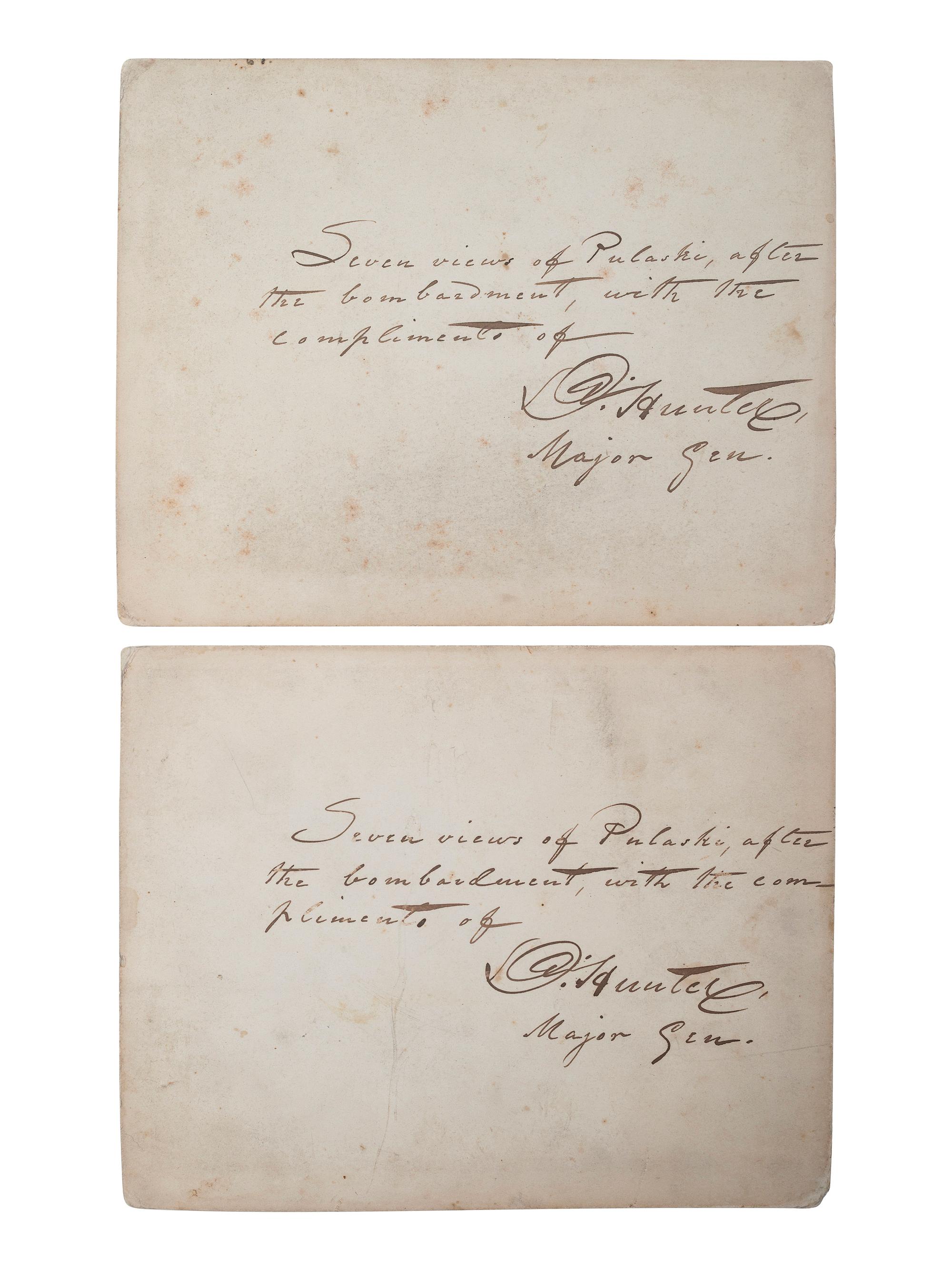 [CIVIL WAR]. HAAS, Philip, Lt., photographer. A group of 7 photographs of Fort Pulaski after the bombardment, inscribed and signed by Major General David Hunter.