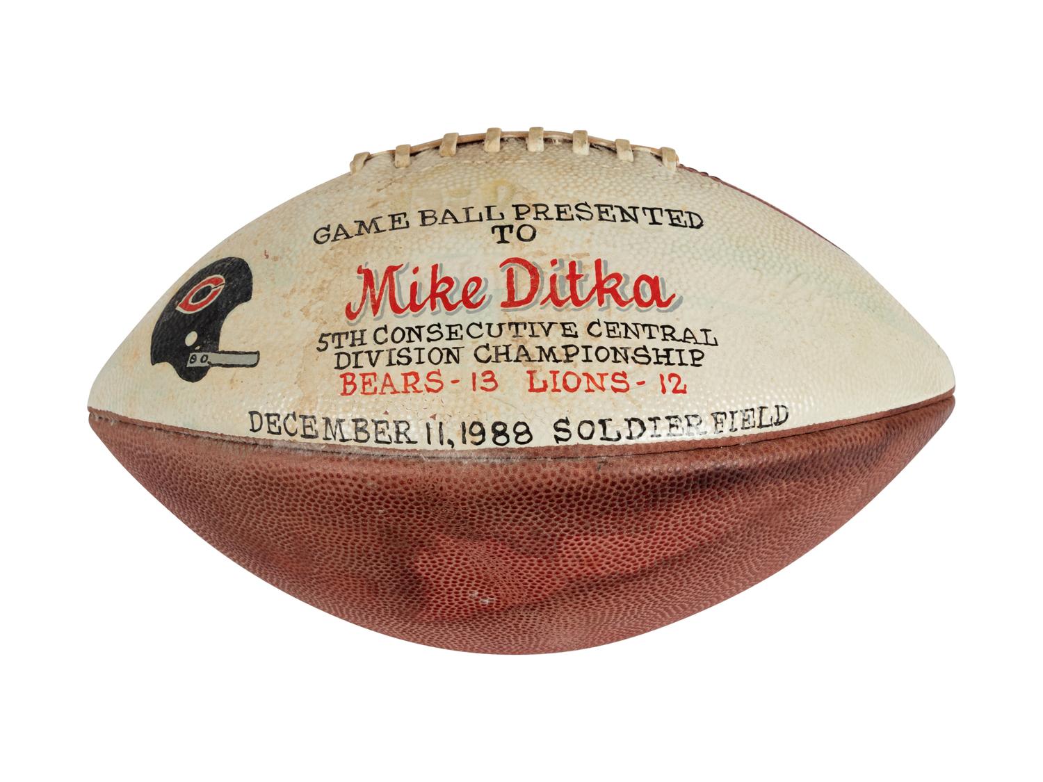 A 1988 Chicago Bears vs. Detroit Lions Game Ball Presented to Mike Ditka Formerly Displayed at Mike Ditka's Restaurant