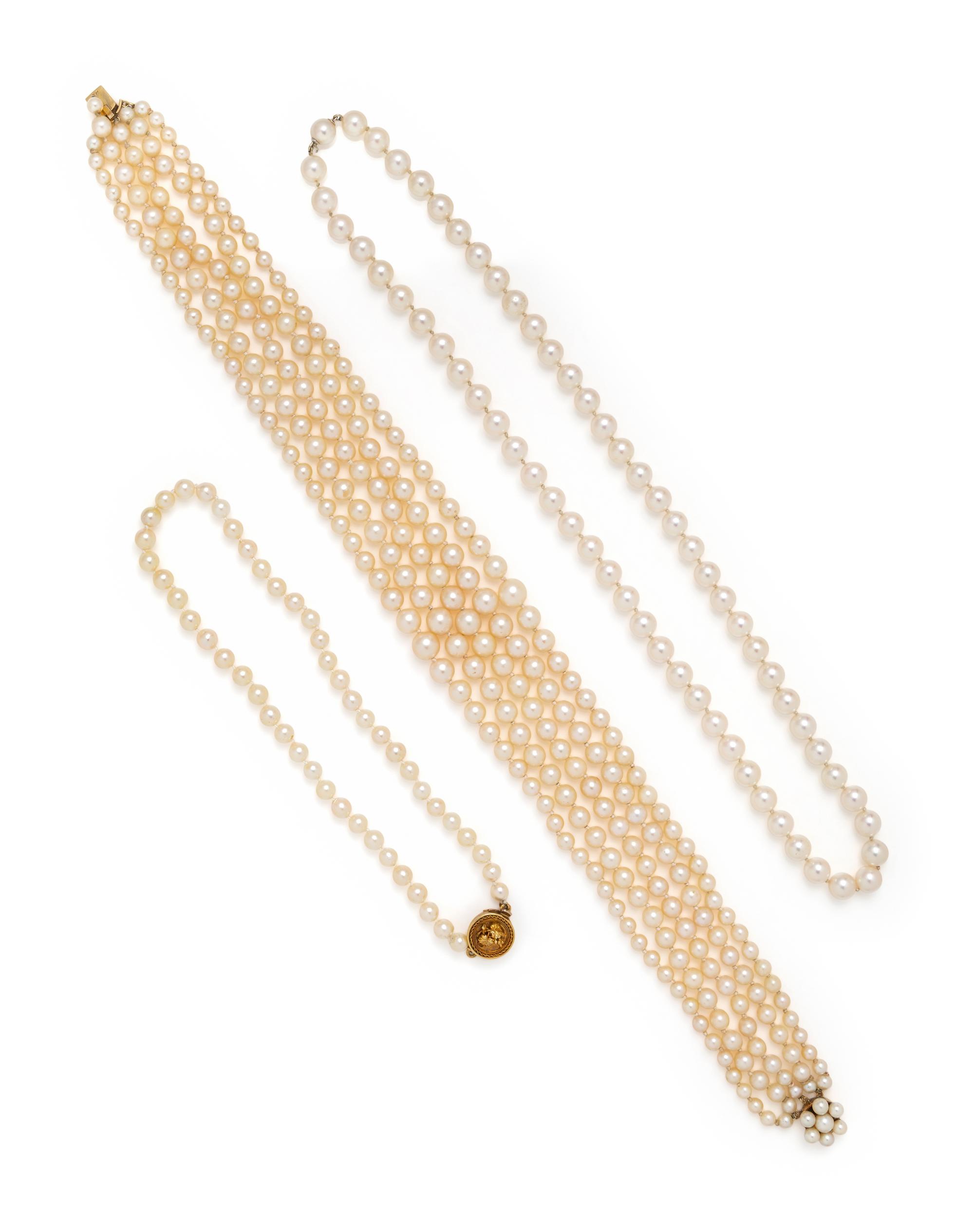 THREE CULTURED PEARL NECKLACES