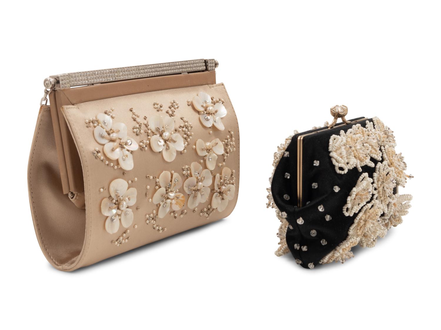 Two Valentino Embellished Satin Frame Purses