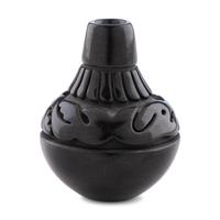 Miniature Blackware Pottery Vase, Carved with Avanyu , 1977