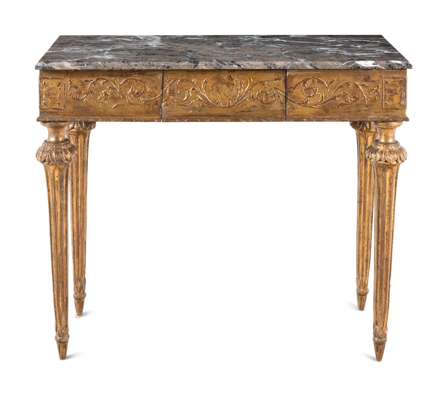 A North Italian Giltwood Marble-Top Console Table