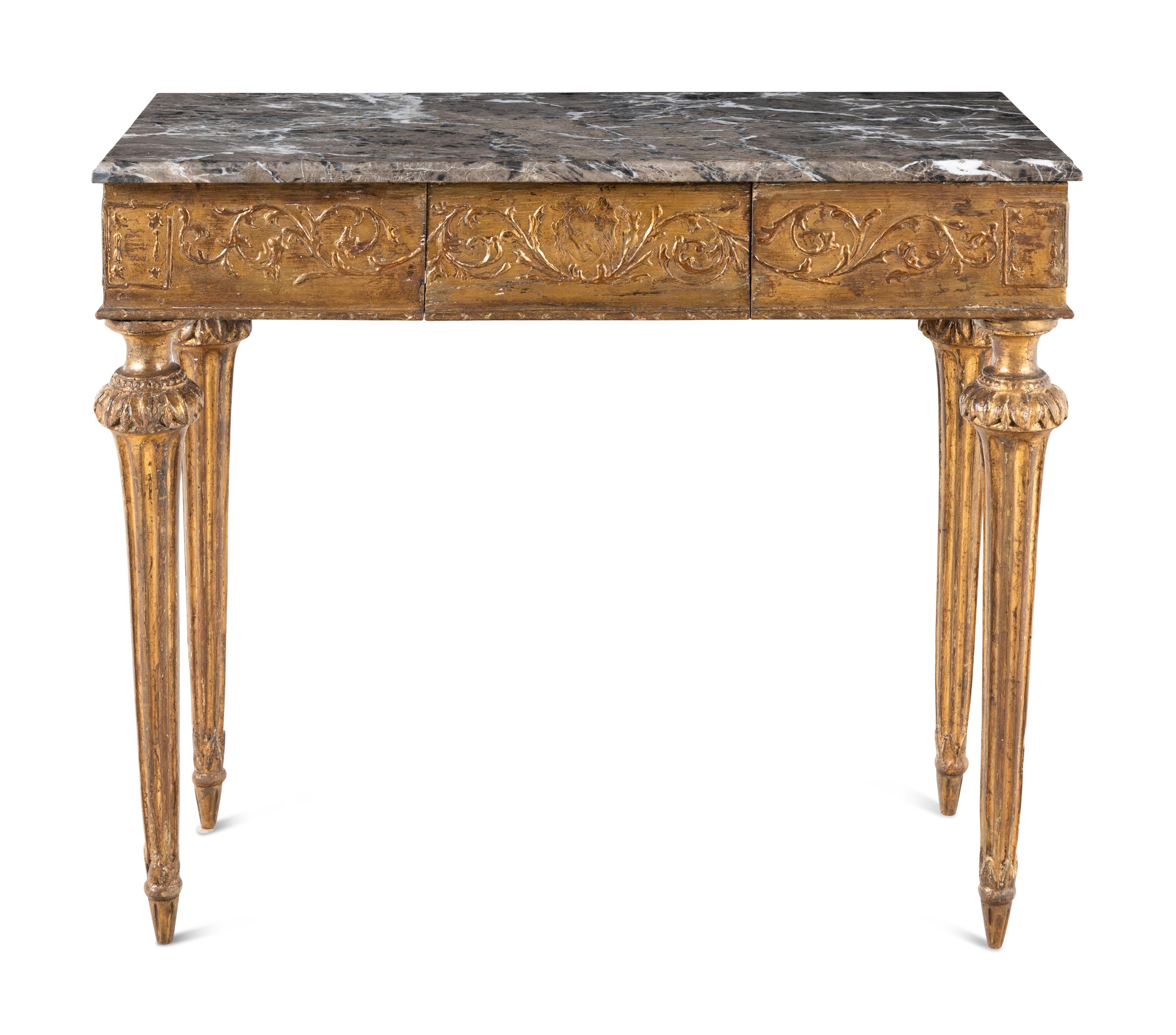 A North Italian Giltwood Marble-Top Console Table