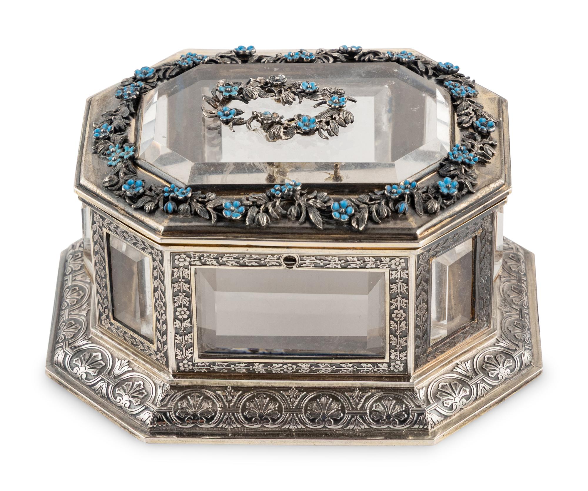 A Continental Enameled Silver and Rock Crystal Mounted Small Box