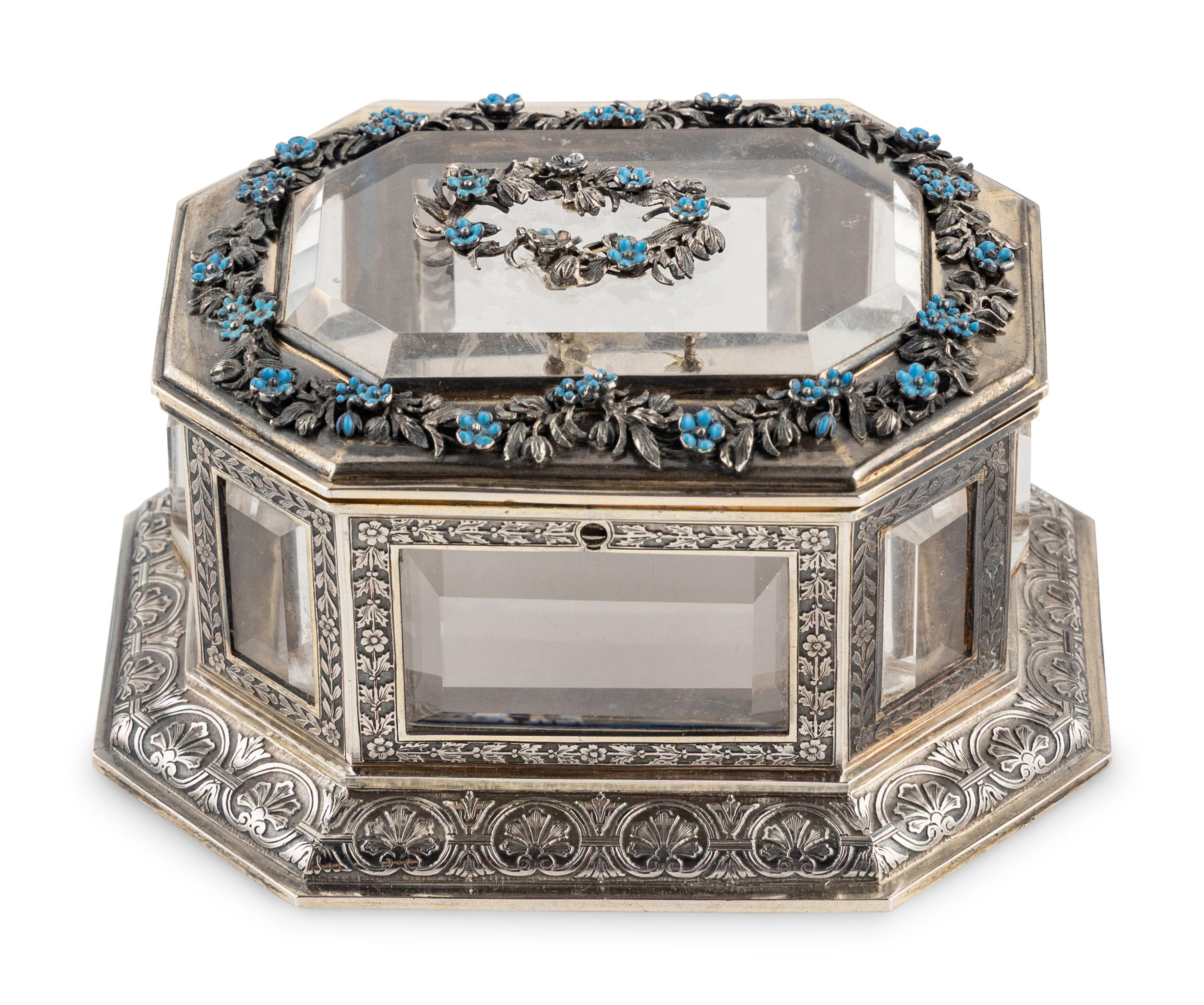 A Continental Enameled Silver and Rock Crystal Mounted Small Box