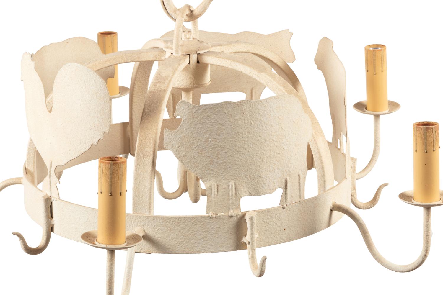 APPROVED FOR DONATION A Whimsical Painted Cut Metal Chandelier