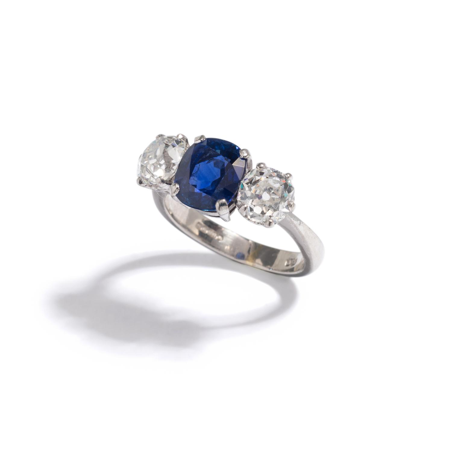 ANTIQUE, BRITISH, SAPPHIRE AND DIAMOND RING