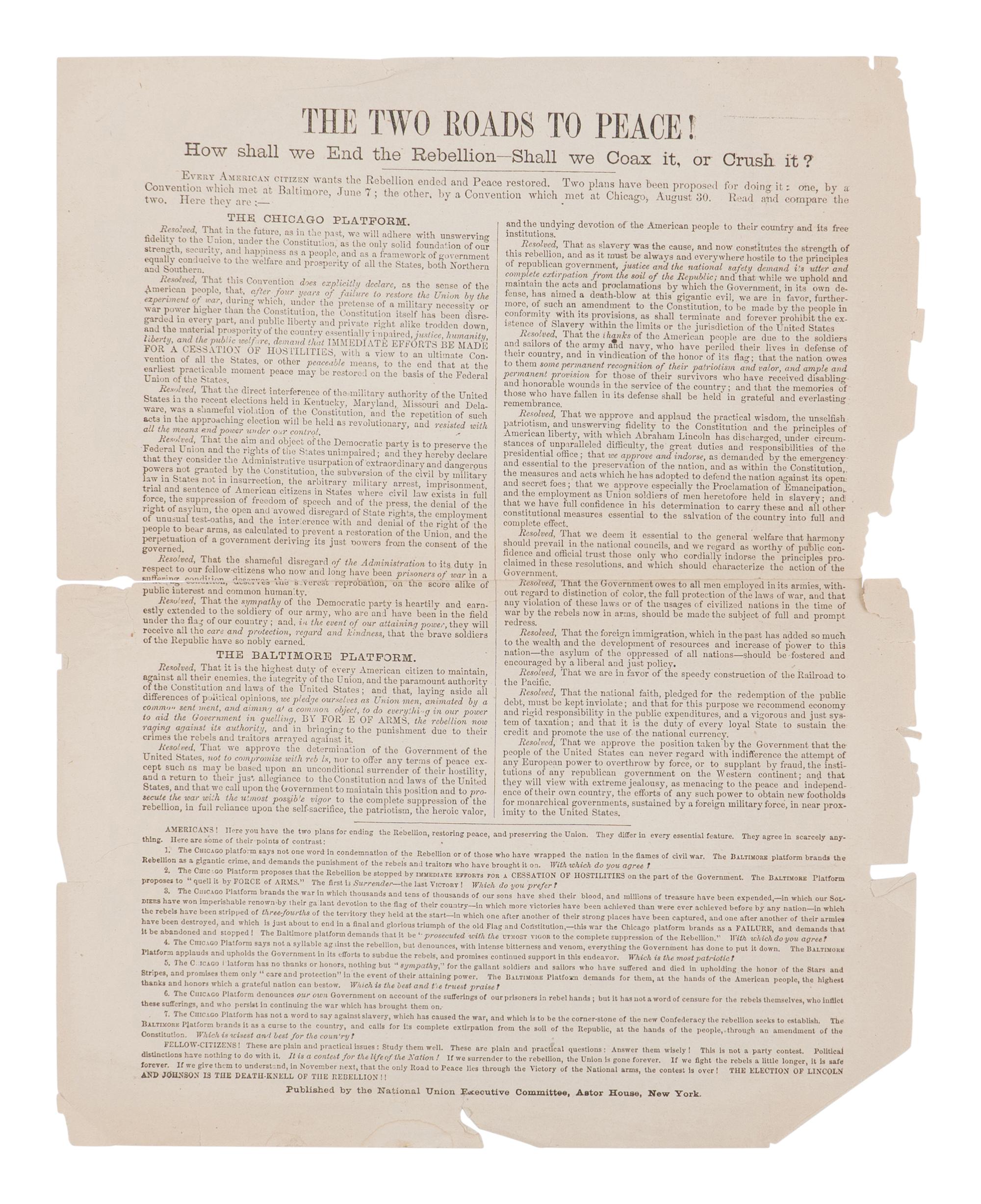 [ANTI-LINCOLN CAMPAIGN]. A group of 4 broadsides, comprising: