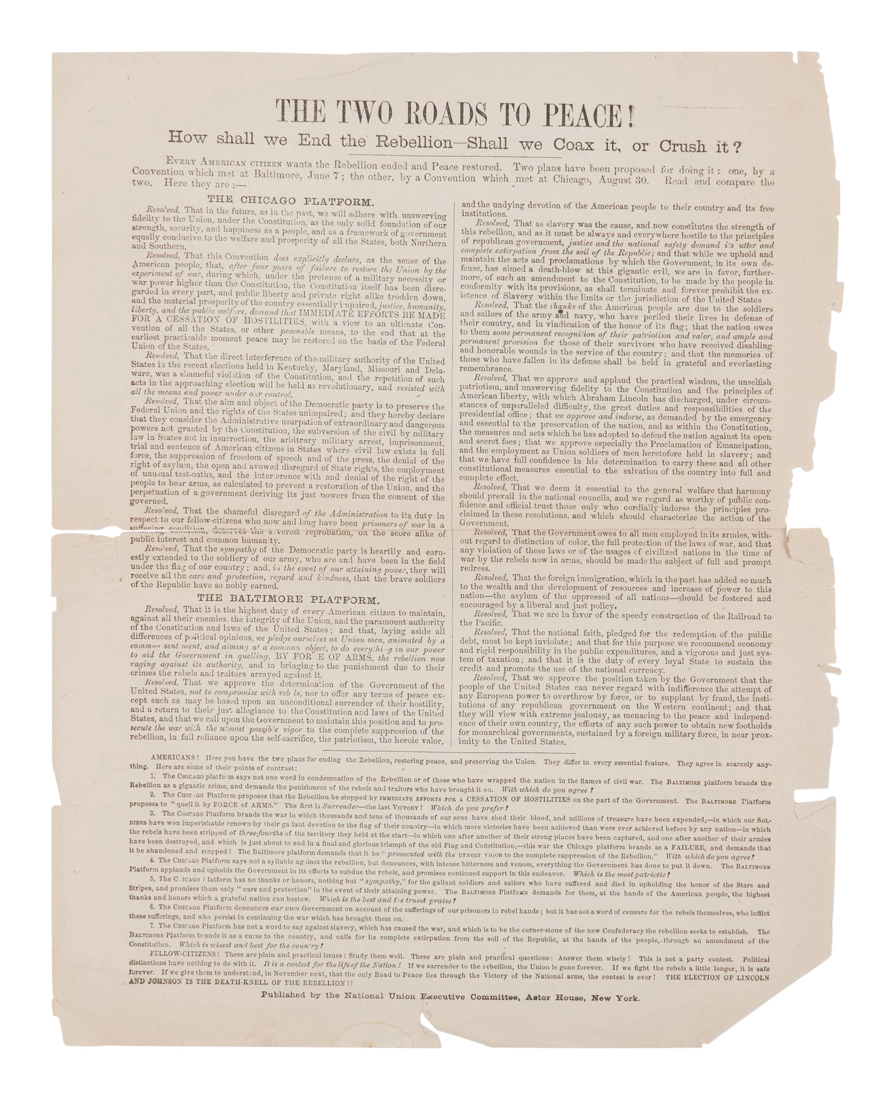[ANTI-LINCOLN CAMPAIGN]. A group of 4 broadsides, comprising: