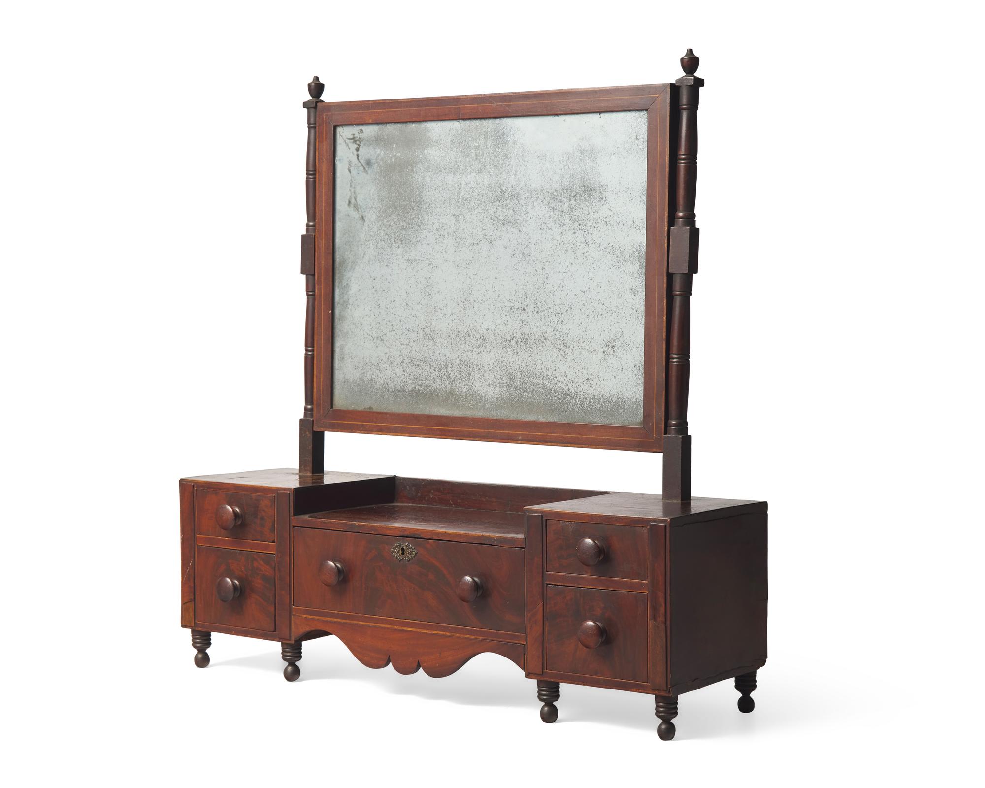 A Federal Inlaid and Figured Mahogany Dressing Mirror