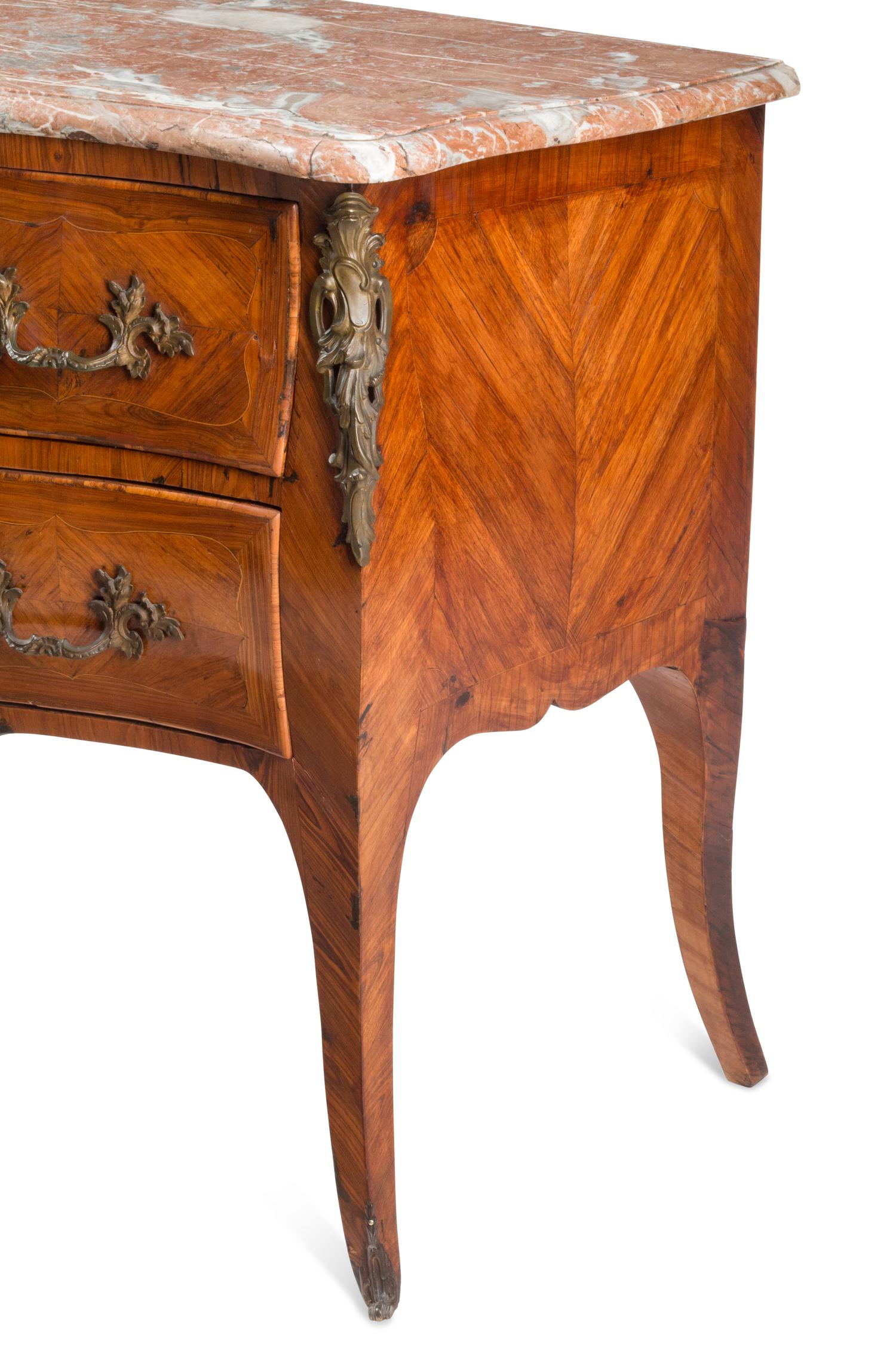 A Louis XV Style Marquetry Marble-Top Commode