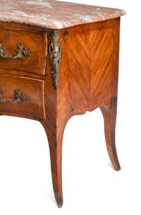 A Louis XV Style Marquetry Marble-Top Commode