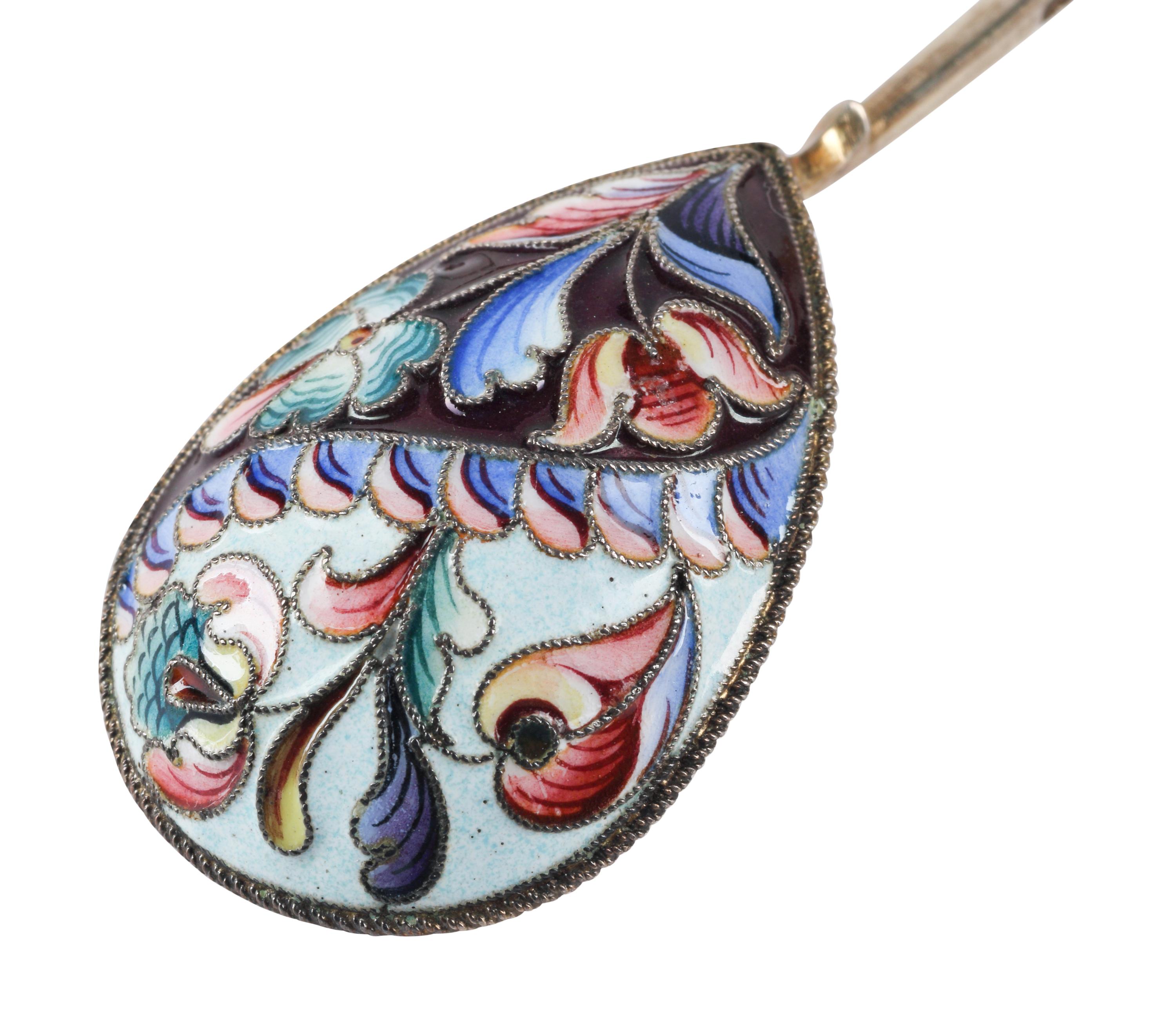 A Set of Six Russian Enameled Teaspoons