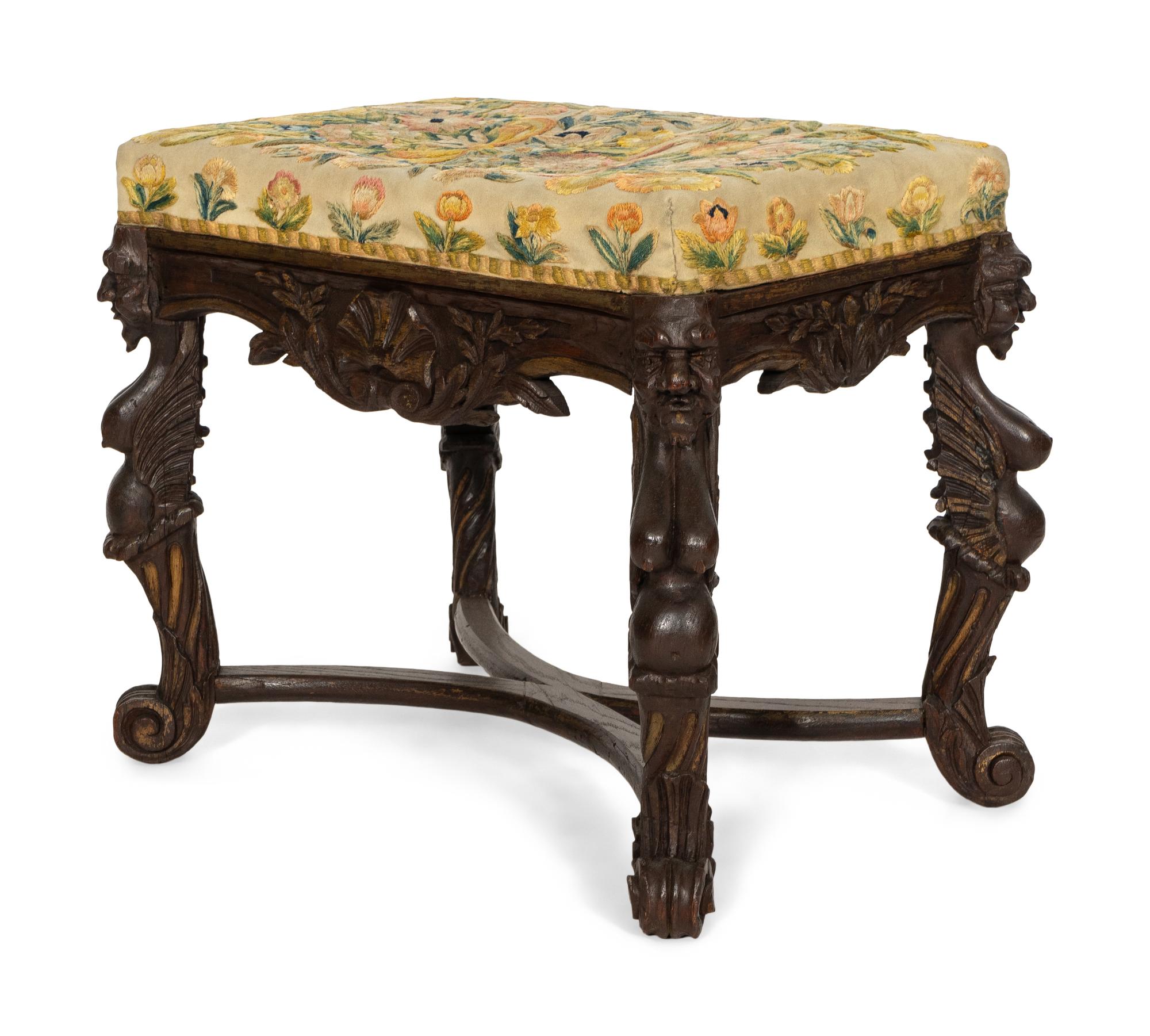 A Continental Carved Walnut Tabouret