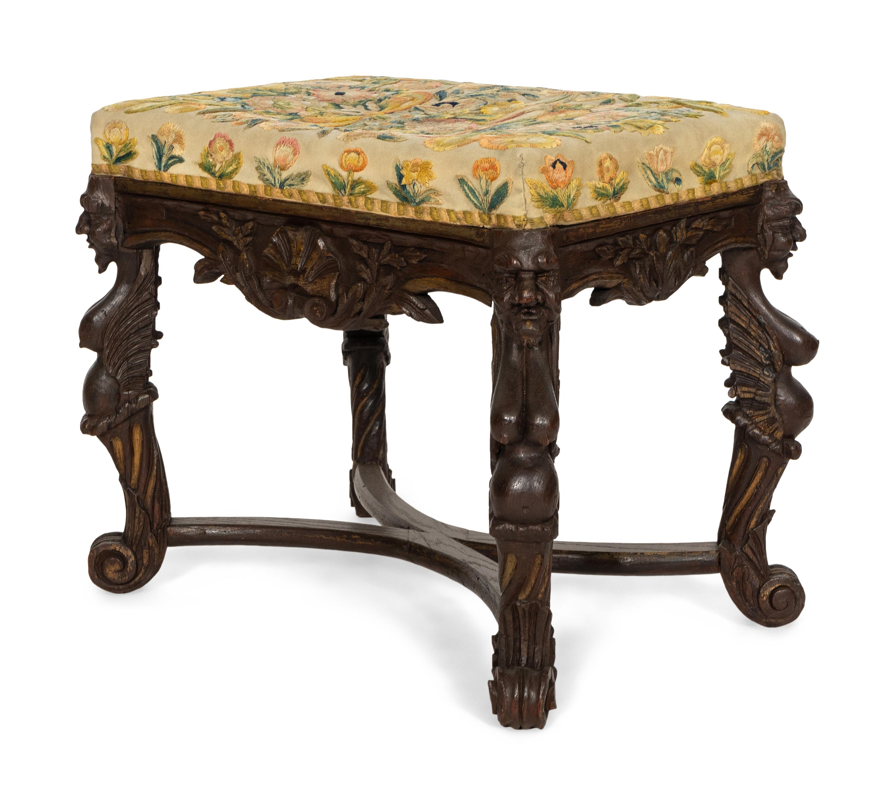 A Continental Carved Walnut Tabouret