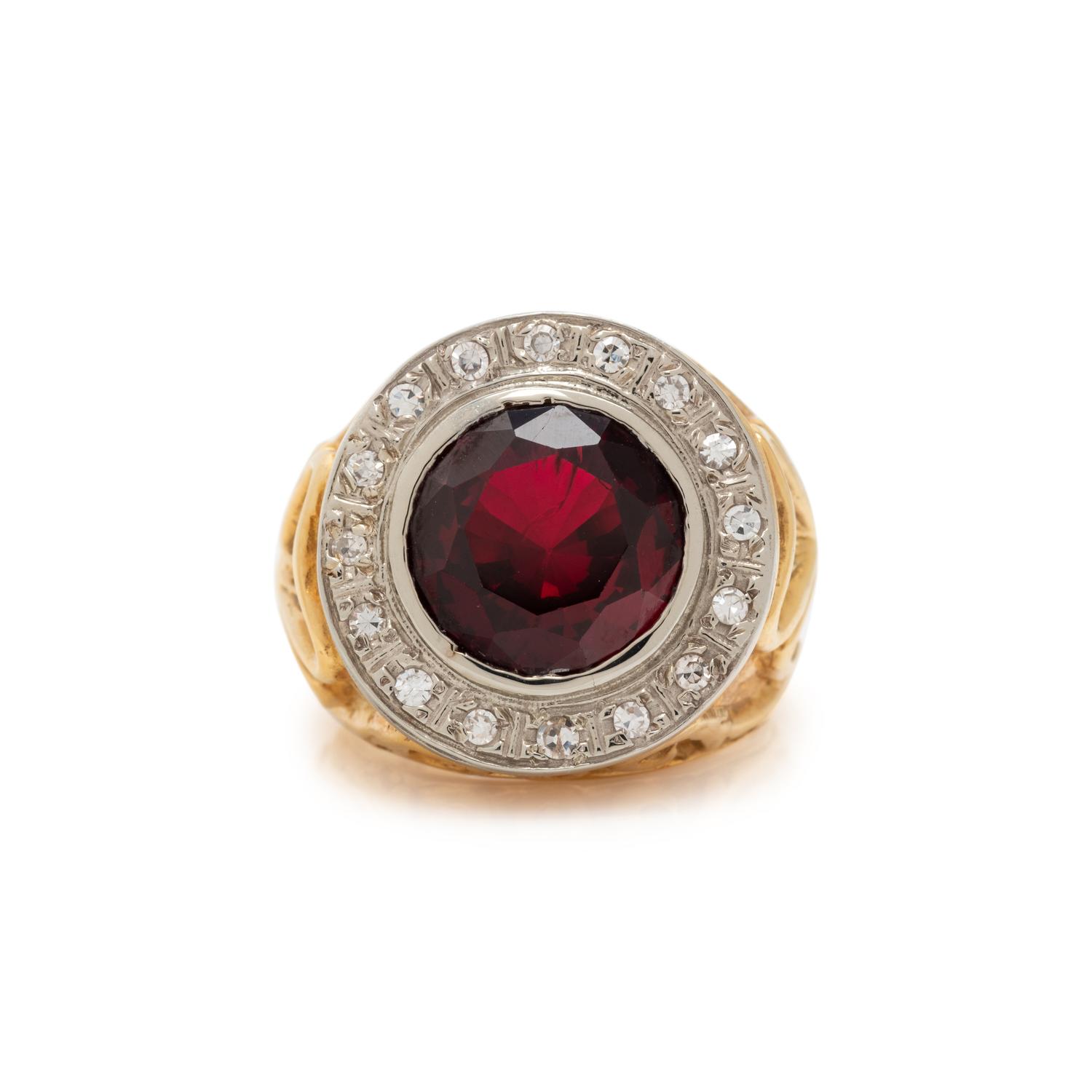 SYNTHETIC RUBY AND DIAMOND RING