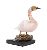 A Carved Rose Quartz Model of a Swan Height overall 3 5/8 inches.