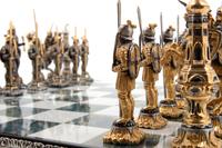 A Giuseppe Vasari Gilt and Silvered Bronze Medieval Chess Set