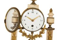 A Neoclassical White Marble and Gilt Bronze Portico Clock