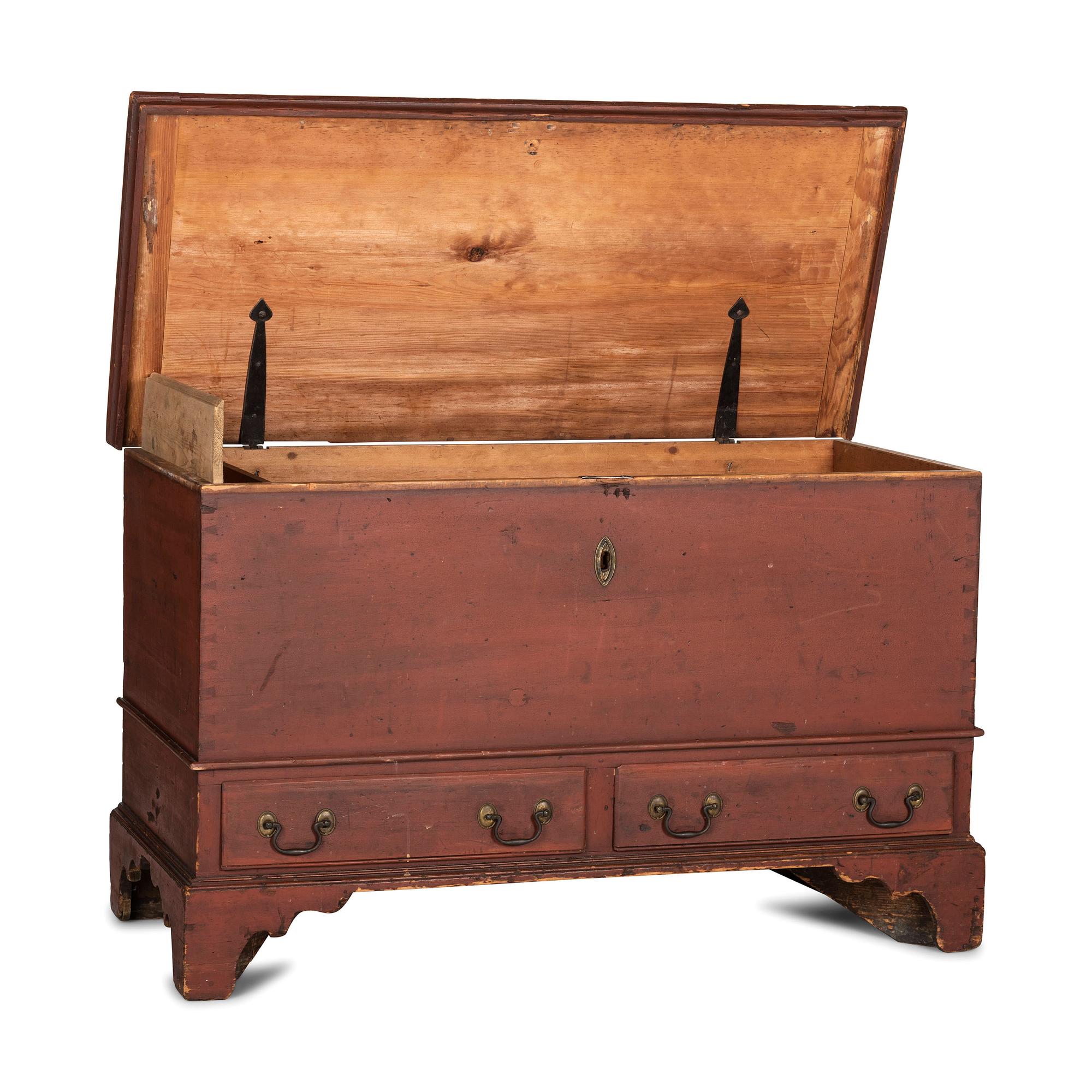A Chippendale Red-Painted Pine Two-Drawer Blanket Chest