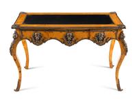 A Louis XV Style Gilt Metal Mounted Burlwood Bureau Plat