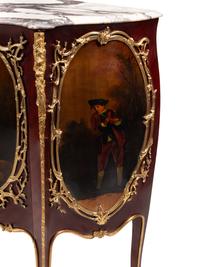 A Pair of Louis XV Style Gilt Bronze Mounted Marble-Top Cabinets