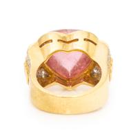 Pink Tourmaline, Diamond, and Yellow Gold Heart Ring