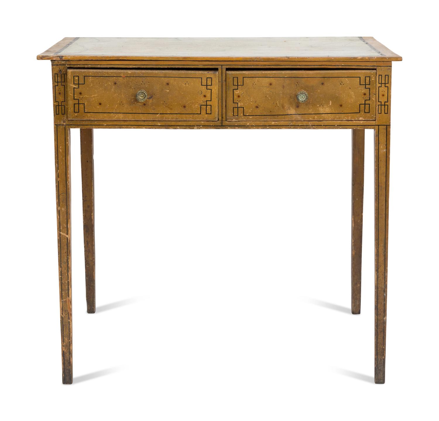 An English Pine Paint-Decorated Two-Drawer Stand