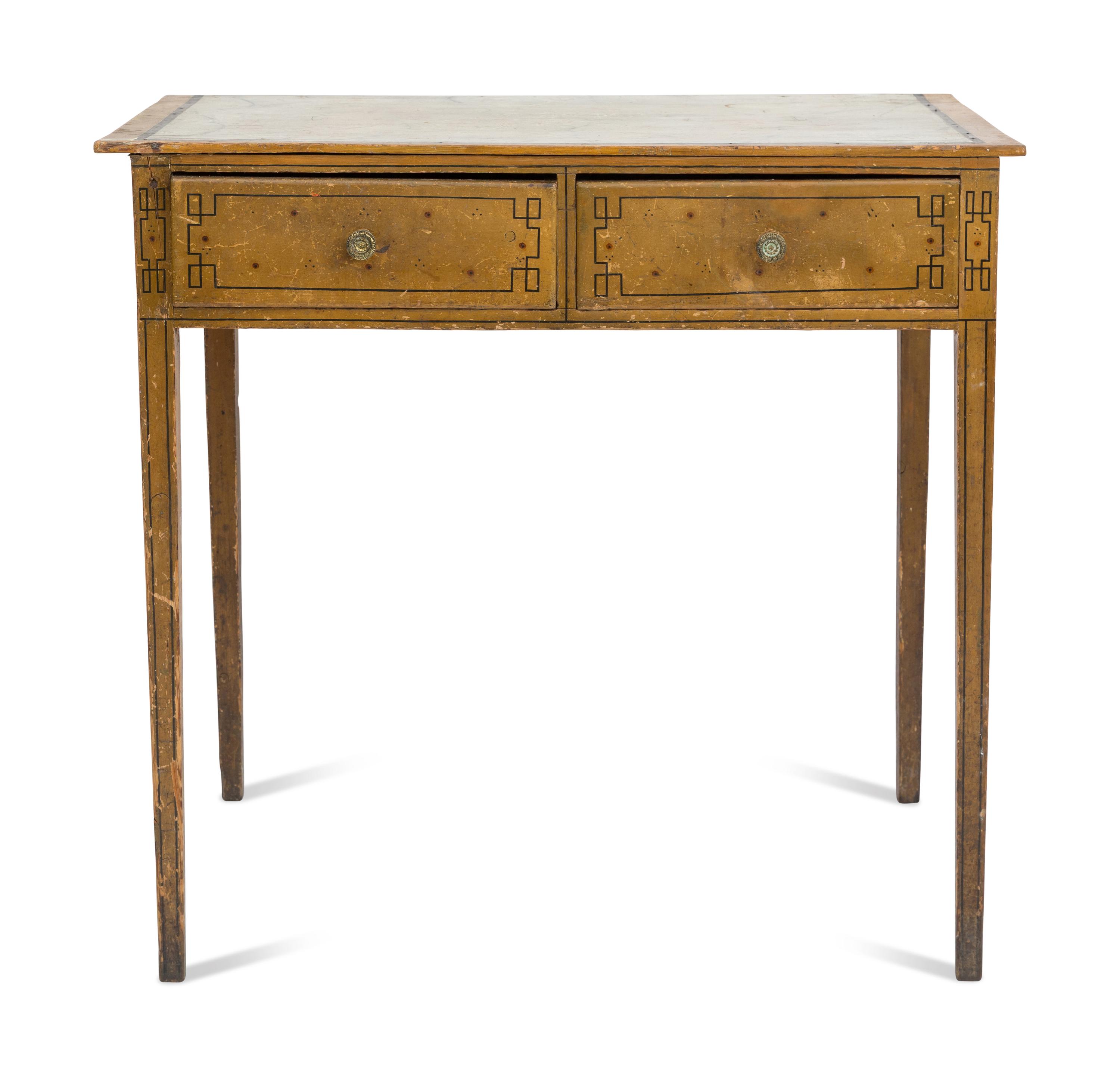 An English Pine Paint-Decorated Two-Drawer Stand