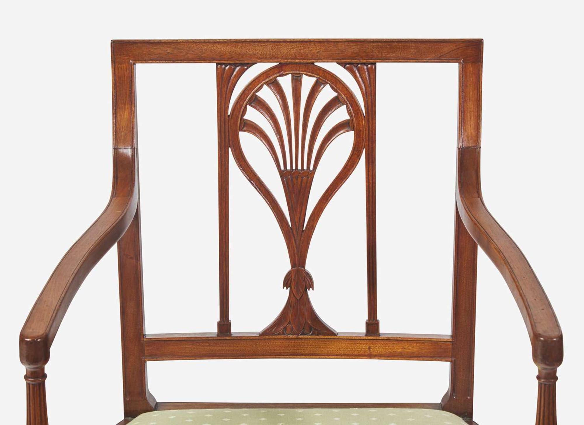 A group of three Federal mahogany racquet-back armchairs, Philadelphia, PA, circa 1790