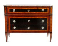 A North Italian Neoclassical Palisander, Ebony and Marquetry Marble-Top Bureau Commode