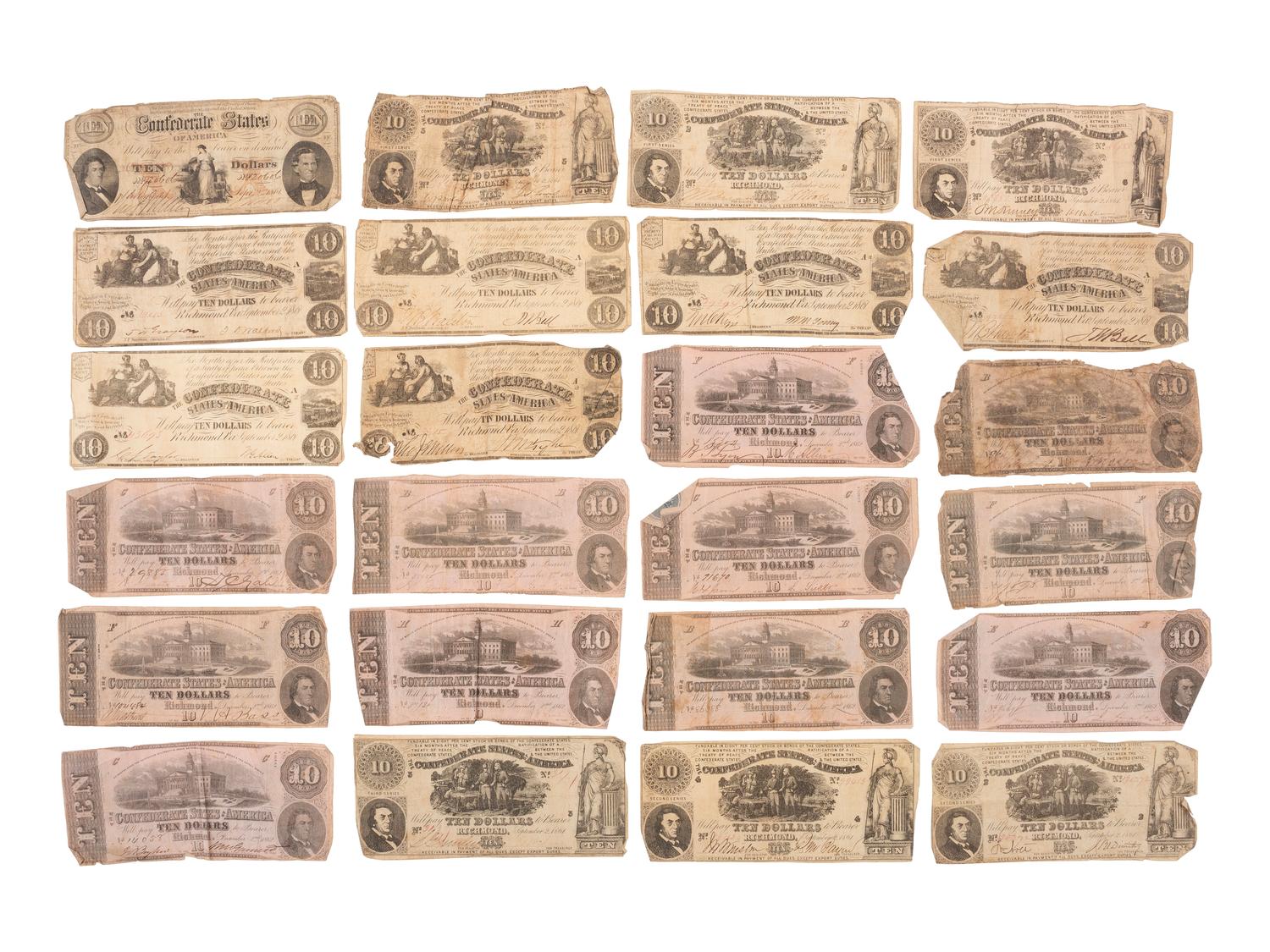 [CONFEDERATE] -- [CURRENCY]. A large group of Confederate notes.