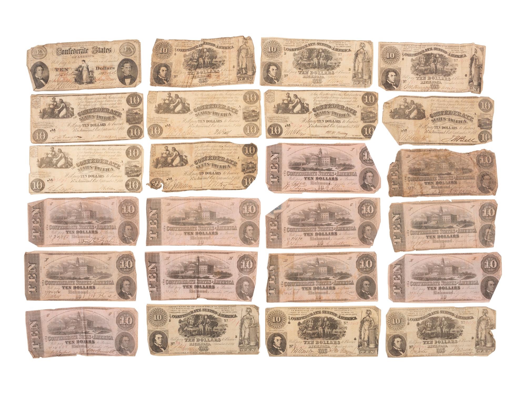 [CONFEDERATE] -- [CURRENCY]. A large group of Confederate notes.