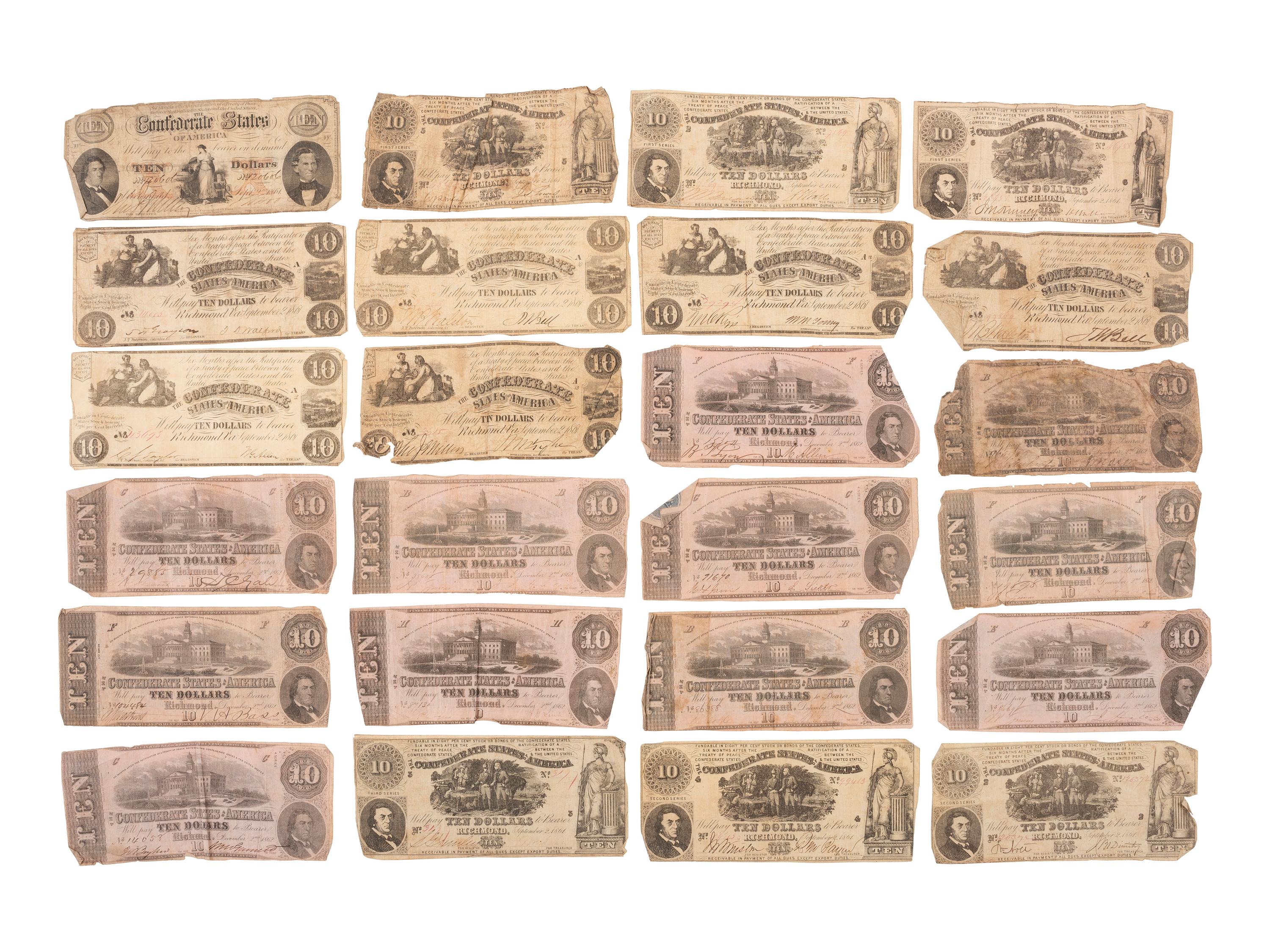 [CONFEDERATE] -- [CURRENCY]. A large group of Confederate notes.