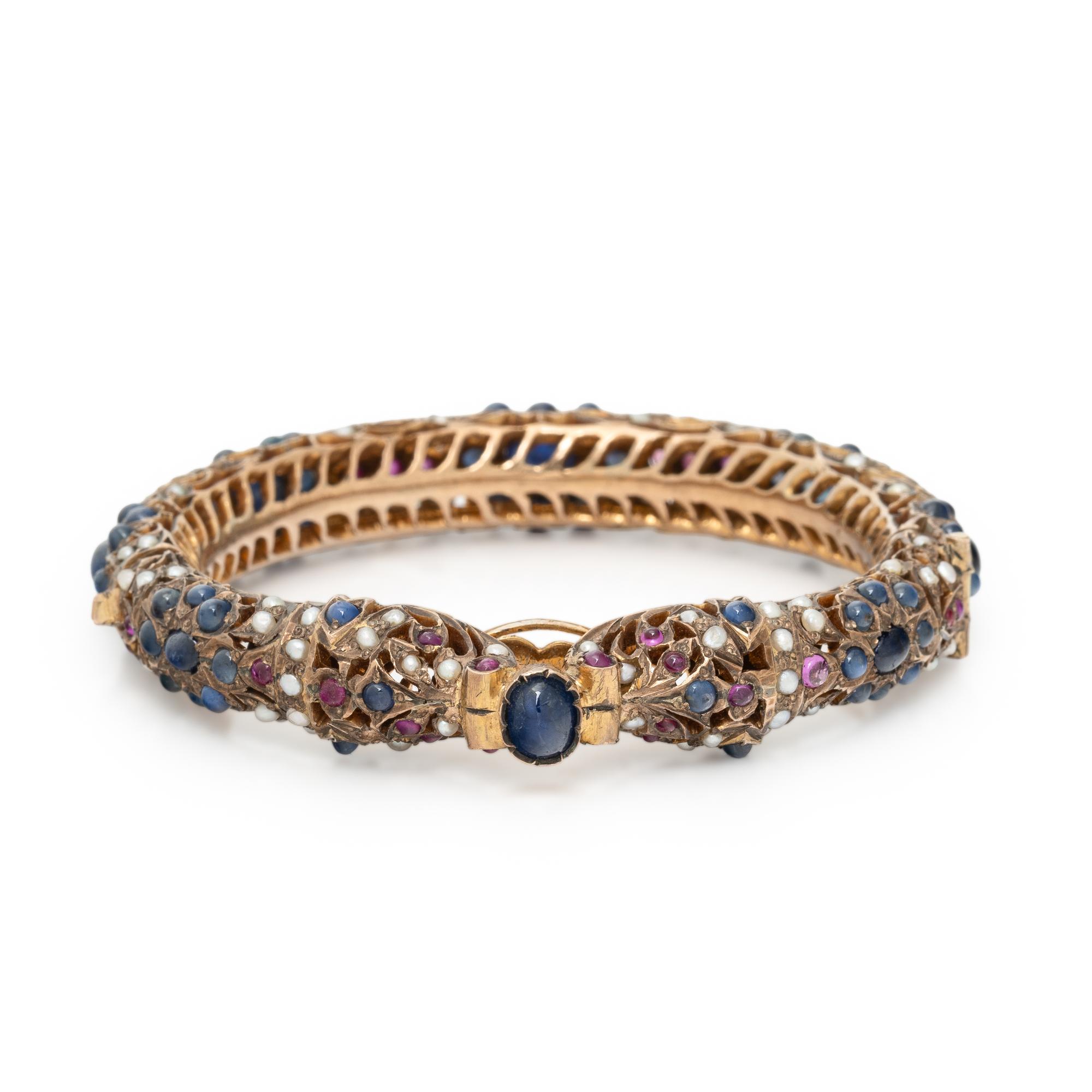 MUGHAL, SAPPHIRE, RUBY, AND SEED PEARL BRACELET