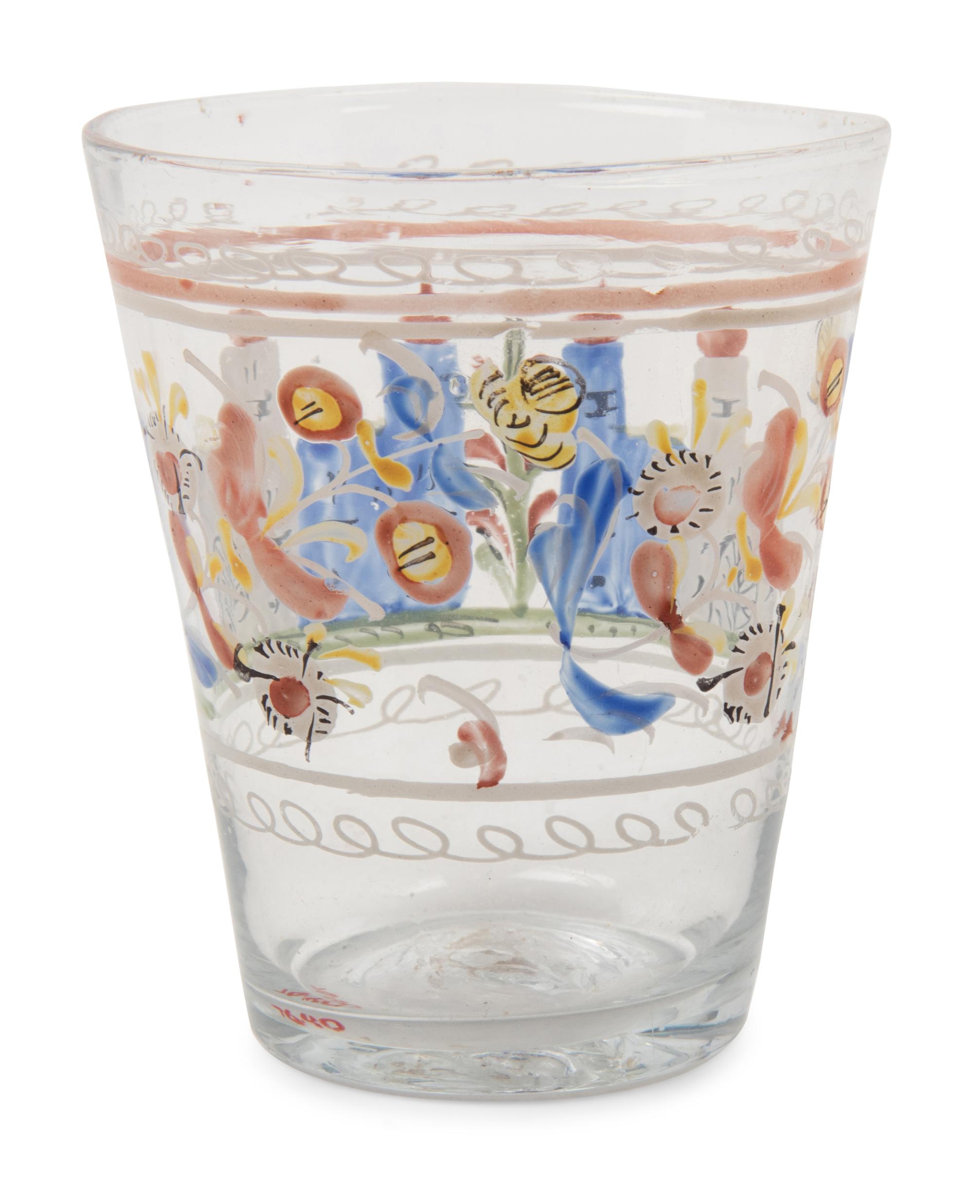A Continental Stiegel-Type Enamel Decorated Flip Glass