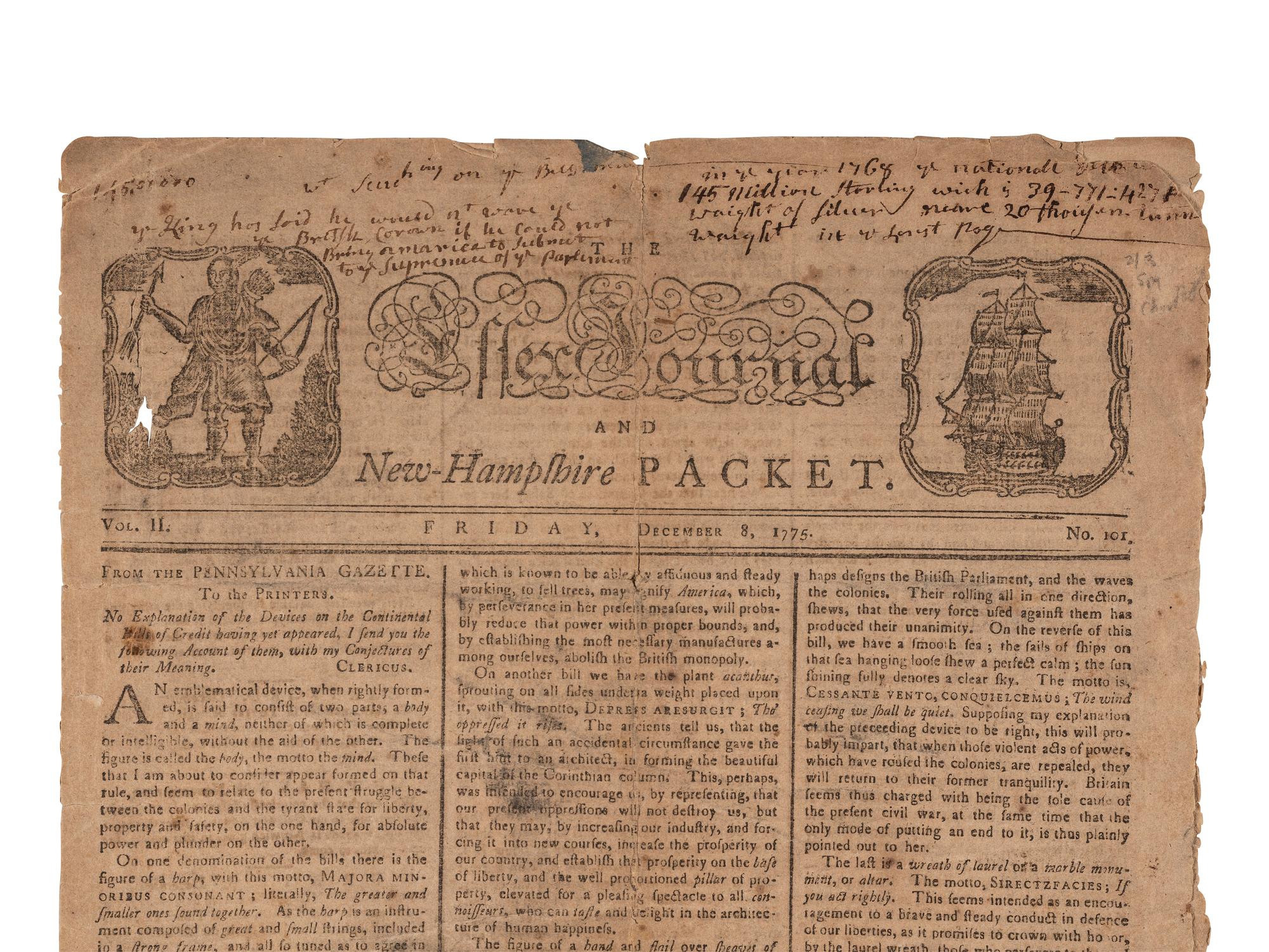 [American Revolution] T he Essex Journal and New Hampshire Packet, December 5, 1775