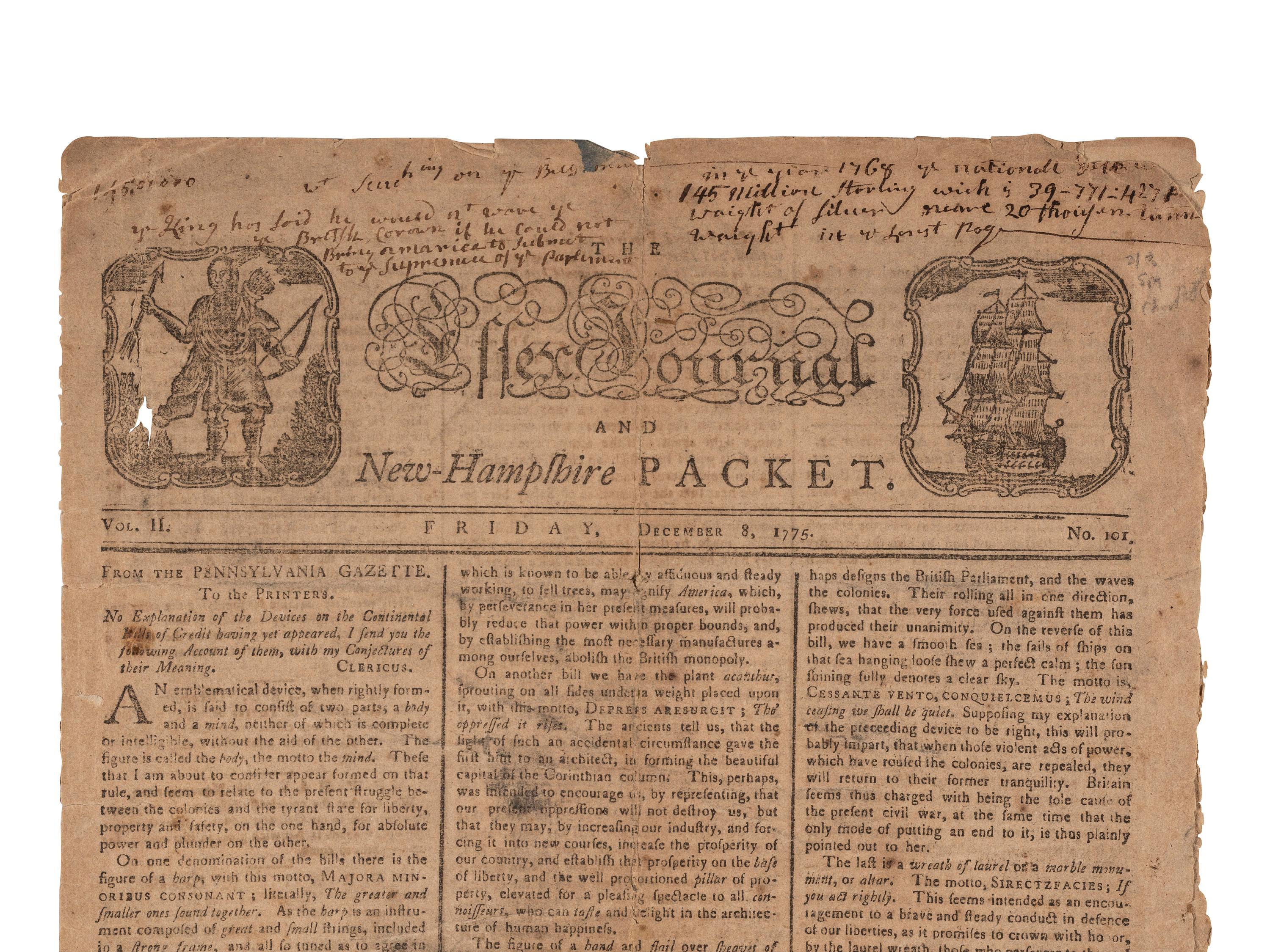 [American Revolution] T he Essex Journal and New Hampshire Packet, December 5, 1775