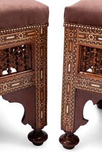A Pair of Middle Eastern Mosaic Marquetry Stools