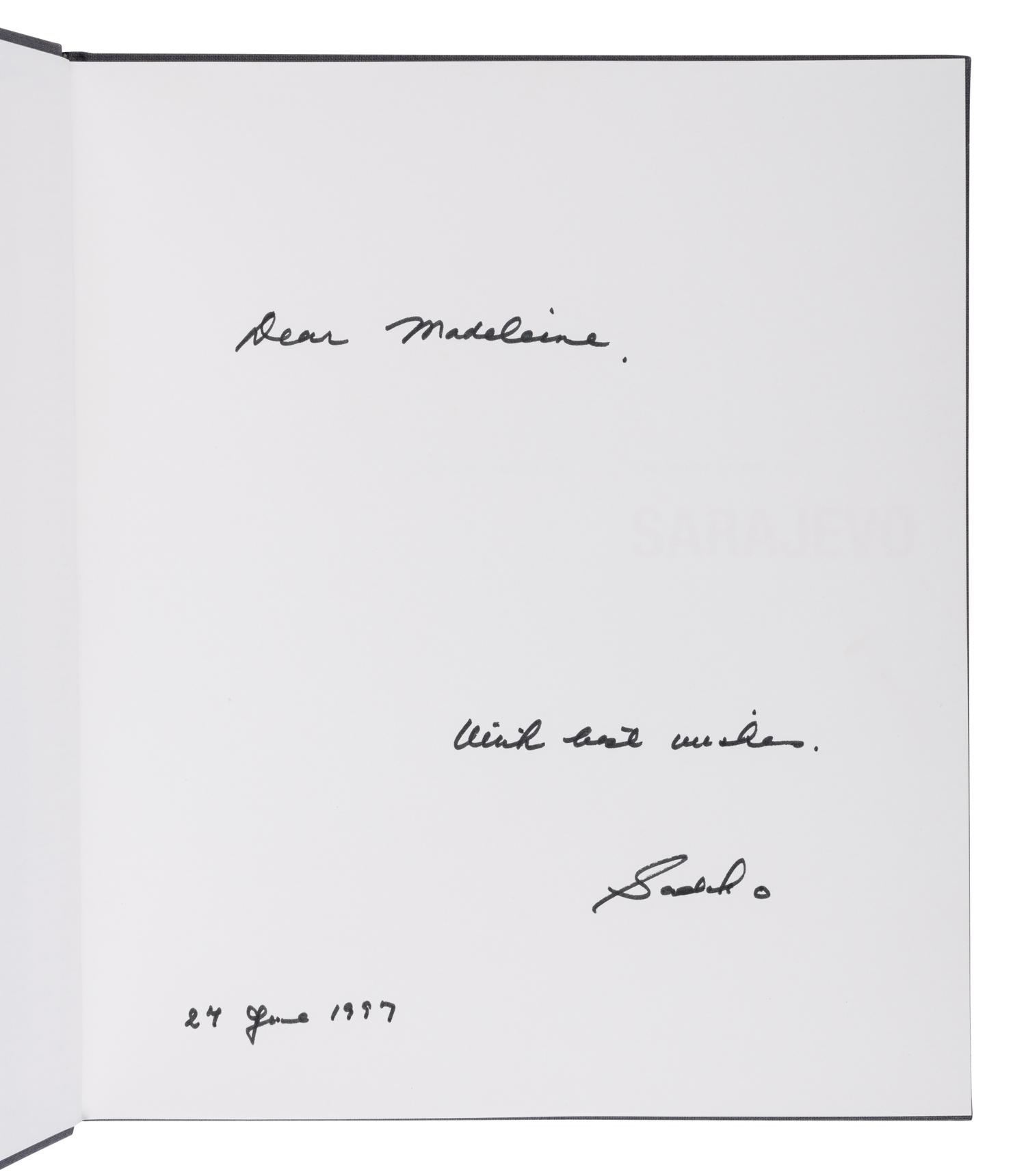BOSNIA AND HERZEGOVINA [UNITED NATIONS]. An Open Window on Sarajevo a Look into How UNHCR's Plastic Sheeting Touched the Lives of the People of the Bosnian Capital . [1997]. FIRST EDITION. GIFT INSCRIPTION TO SECRETARY ALBRIGHT.