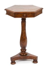 A William IV Burl Walnut Octagonal Top Lamp Table Height 27 1/2 x diameter 19 1/2 inches. — 19TH CENTURY